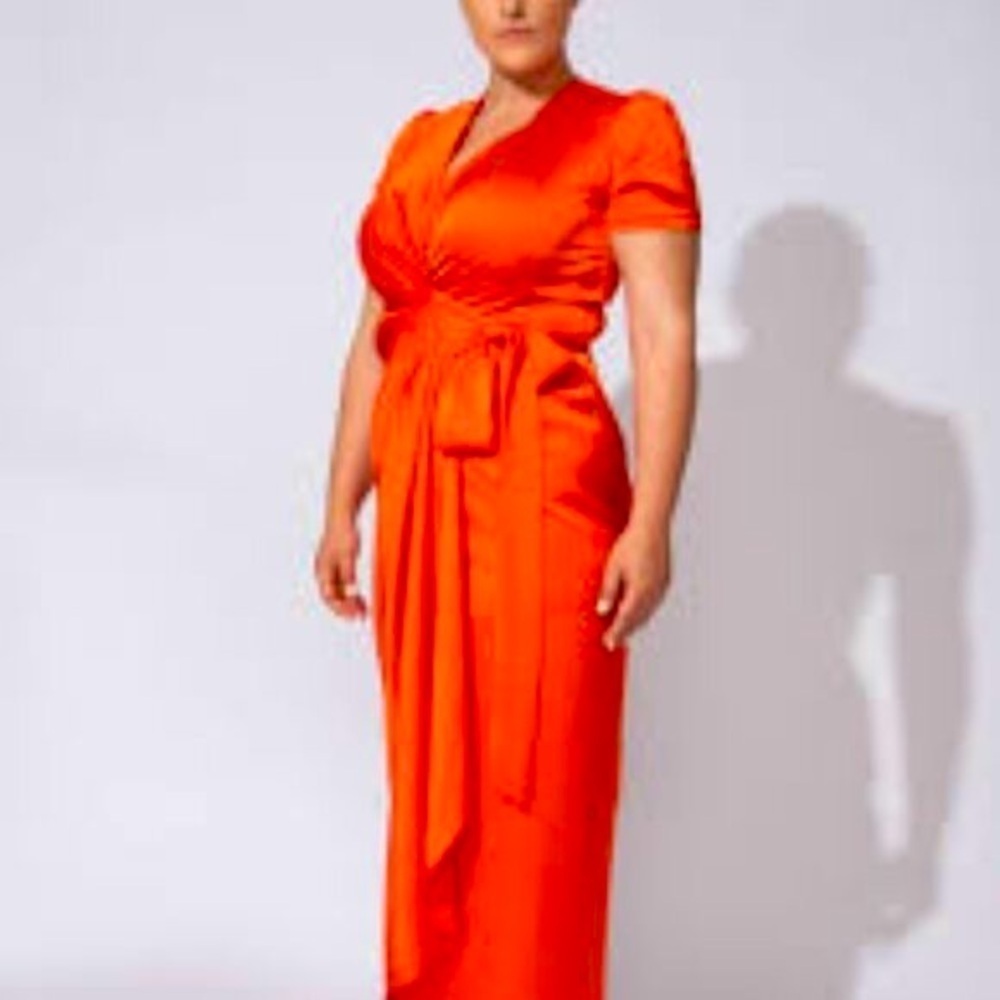 Shahar Avnet Orange Tulip Wrap Midi Dress Sz-One Size - Picture 1 of 11